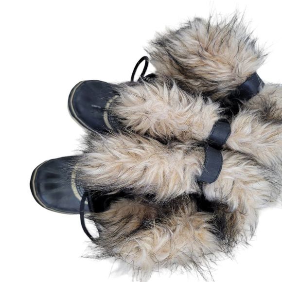 Sorel Joan of Artic Black Mid Calf Faux Fur Boots Women's US 6 SL1540-010 - Picture 5 of 9